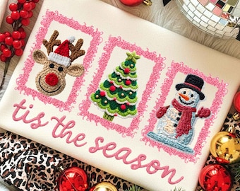 Crochet cute tis the season yarn Png, Christmas design, preppy reindeer, snowman, christmas tree Design png (Digital Download)