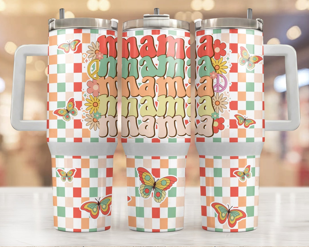 Retro MAMA Floral 40oz Quencher Tumbler Wrap, Groovy Mama Png, Nahtlose ...