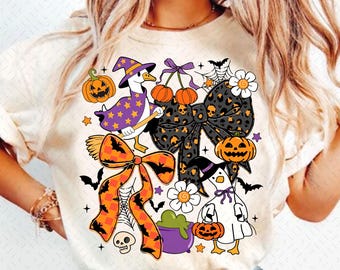 Spooky Halloween Goose Png, Halloween Coquette Png, Girly Fall Goose Shirt Design, Witchy Vibes Png, Goose Ghost Png, Floral Pumpkin Png
