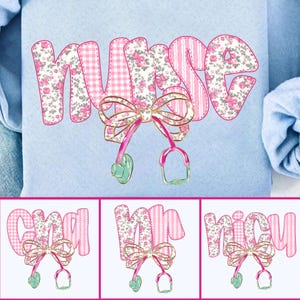 Infirmière BCBG bleu Floral noeud PNG, Boho CNA Nicu RN Sublimation Design, Girly Coquette noeud infirmière tendance vie chemise Clipart