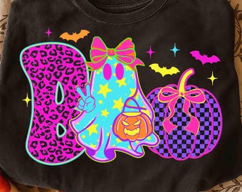 Neon Halloween Ghost Png, Cute Boo Ghost Coquette Png, Halloween Png, Checkered Ghost Shirt Png, Spooky Season Png, Boo Ghost Shirt Png