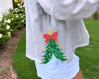 Diseño de apliques de bordado de lazo de árbol de Navidad en 2 tamaños, diseño de bordado a máquina con puntada de satén, diseño de bordado de lazo, lazo navideño coqueto