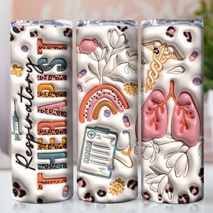 Terapeuta respiratório inflado 3D 20 oz Skinny Tumbler Sublimação 3D Puff Leopard Boho Wrap Design para copo reto, arquivo PNG, digital