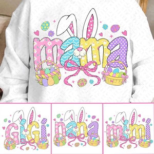 Mama Easter Coquette Png, Happy Easter PNG, Easter Png Bundle, Mini, Nana, Gigi, Retro Easter Egg Png, Easter Bunny Png, Floral Spring Png