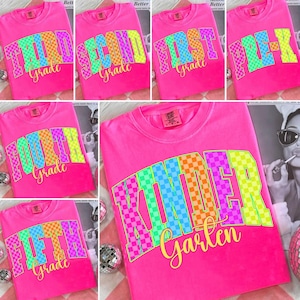 Neon Distressed First/ Second/ Third Grade Bundle Png, Preppy Back To School Png, Pre-k Colorful School Teacher Png, 1st Day Of School Png