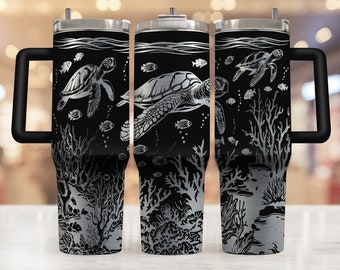 40oz Tumbler Wrap Svg, Turtles Ocean 40oz Tumbler Laser Engraving Wrap, 40oz Laser Engraved Svg, Laser Engraving Svg, Laser Svg For Tumbler