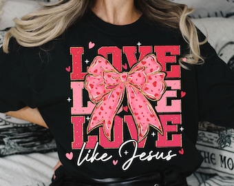 Retro Love like Jesus Coquette Png, Coquette Heart Bow png, Coquette Valentine Png, valentine png, Valentine Png, Jesus valentine png