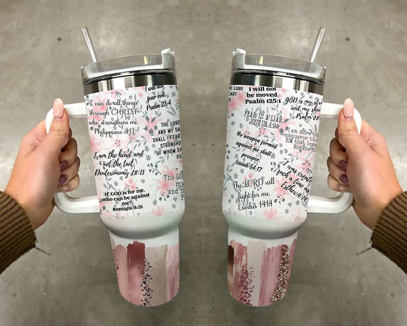 Christian Affirmations 40oz Tumbler Wrap - Glitter PNG Tumbler Design Sublimation Designs Downloads Seamless Sublimation Tumbler with Handle