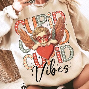 Retro Cupid Vibes Funny Valentines Day PNG Cute Valentine shirt Sublimation Png Cute Cupid Png Retro Valentine Png Trendy Valetines VDay Png