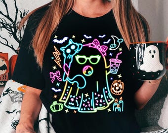 Cute Halloween Boo Ghost Png, Colorful Neon Boo Bow Png, Neon Halloween PNG, Slay Boo Ghost Shirt Png, Cute Boo Halloween Sublimation Design