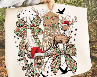 Christmas Deer Hunting Camo PNG, Merry and Bright Deer Head Sublimation, Funny Christmas Outdoors Country PNG,Holiday Hunting Digital Design