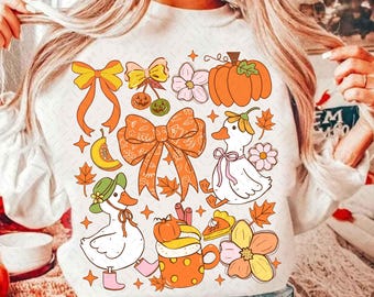 Fall Goose Png, Floral Fall Coquette Png, Preppy Pumpkin Bow Png, Pumpkin Goose Sublimation, Falll Vibes Png, Girly Autumn Shirt Design