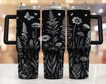 Wildflower Tumbler Wrap Laser Svg, Envoltura de vaso grabado con láser de 40 oz, Grabado láser floral Svg, Flores 40 oz Tumbler Laser File Svg Design