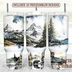 Mountains and lake, 40oz Quencher Tumbler Wrap, outdoor 40oz Sublimation Design, Seamless 40oz Tumbler Wrap, Sublimation Downloads Tumbler
