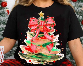 Preppy Christmas Tree PNG Messy Hand drawn Hot Red doodle Png Brush strokes Coquette Bow Faux glitter Gold Festive Ornament Art Holiday