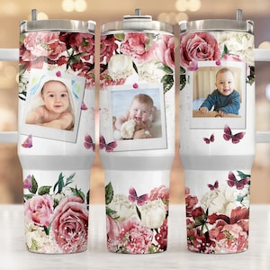 40oz Picture Tumbler Wrap Sublimation PNG, Sunflower 40oz Tumbler PNG, 40oz Sublimation Design, Add Photo PNG Tumbler Design Download