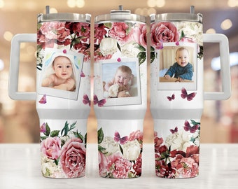 40oz Picture Tumbler Wrap Sublimation PNG, Sunflower 40oz Tumbler PNG, 40oz Sublimation Design, Add Photo PNG Tumbler Design Download
