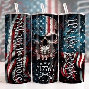 Patriotic Tumbler Wrap PNG, 20oz Skinny Tumbler Wrap Sublimation | Seamless | We The People 1776 | Home Of The Free | Vintage America Flag