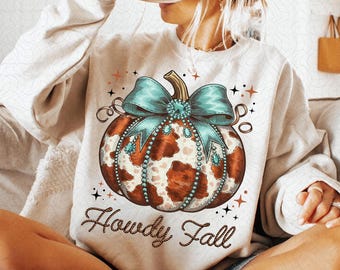 Fall Cowhide Pumpkin, Fall Png, Howdy Fall Western Pumpkin Png Sublimation, Western Pumpkin Png, Coquette Bow Pumpkin, Fall T-shirt Design