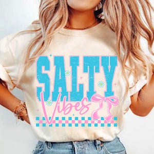 Checkerboard Salty Summer Png, Salty Coquette Summer Bow Shirt, Summer Beach Vibes Png Shirt, Coquette Summer Design, Summer Shirt Design