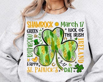 Glitter St Patricks Day Png, Retro Lucky Png, St Patricks Shamrock PNG, St Pattys Day png, Irish Png, Brushstroke Clover Png Sublimation