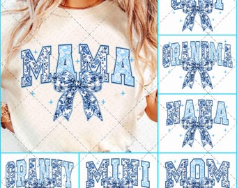 Chinoiserie Png Bundle, Floral Chinoiserie Png, Mother's Day Png Blue Bundle, Mama Varsity Png Bundle, Trendy Sublimation, Floral Mama Png