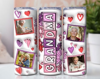 3D GRANDMA with Kids Names Valentine Inflated Tumbler Wrap, Grandma and Kids Valentine, Valentine Day Puffy Tumbler Wrap, Add Your Own Photo
