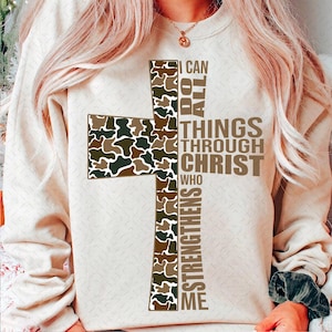 I Can Do All Things Through Christ Who Strengthens Me, Vintage, Retro Camo Cross, With Pocket Cross, PNG, Men's, Women's, Religious shirt