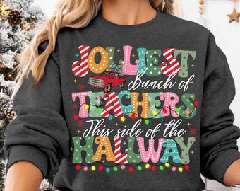 Jolliest Bunch of Teachers Png, Teacher Christmas Png, Funny Teacher Holiday Png, Teacher Team Png, Retro XMas Png, Teacher Christmas Png