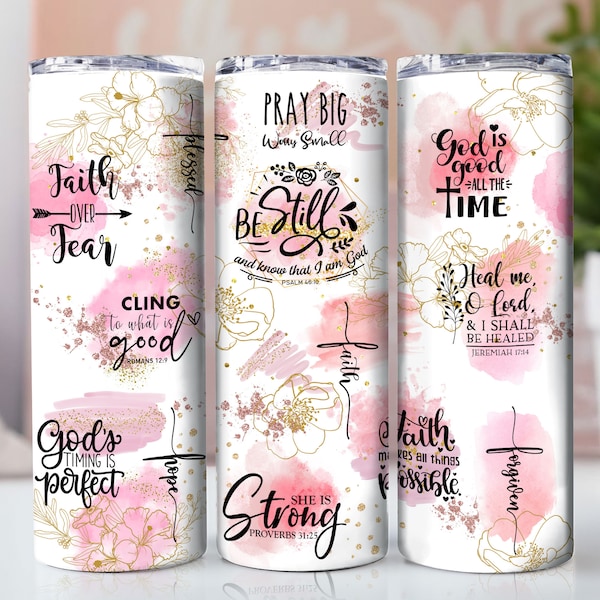 20oz Skinny Tumbler Christian Bible Verse Affirmations Sublimation Design Templates, Straight PNG Digital Download, Positive + Inspirational