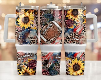 Football 40oz Tumbler Wrap - PNG Tumbler Design Sublimation Designs Downloads - Autumn Fall Vibes Sublimation Tumbler with Handle Wrap