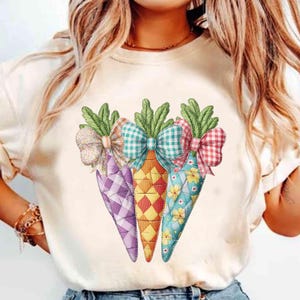 Patchwork Floral Easter Carrot PNG: Grandma Core Coquette Bow Gingham Checkered Sublimation Design