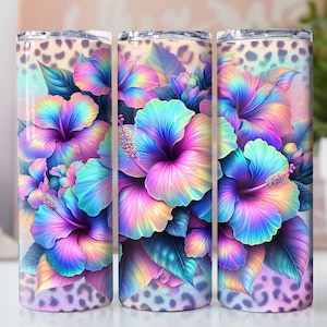 Rainbow Hibiscus Tumbler Wrap 20 oz Skinny Tumbler Sublimation Design Summer Tumbler Png Hawaiian Tumbler Design Seamless Digital Download