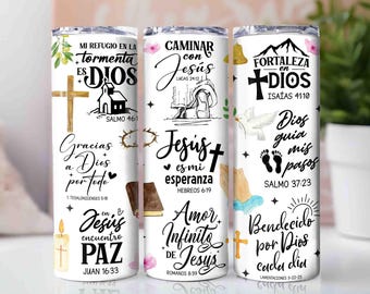 SPANISH Christian bible verse 20 oz skinny tumbler png, tumbler wrap png, 20 oz tumbler designs, Christian png, tumbler png download