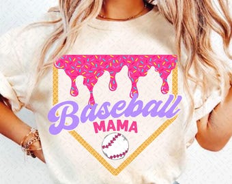 Baseball Mama Drip Png, Baseball Ice Cream Drip Png, Natychmiastowe pobieranie pliku Png, Cyfrowy projekt dla Dtf i Retro projekt sublimacji koszulek