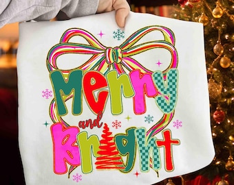 Merry and bright PNG, Preppy Merry Christmas Png, Christmas Coquette Sublimation Png, Glitter Christmas Shirt Png, Xmas png, Christmas Tree