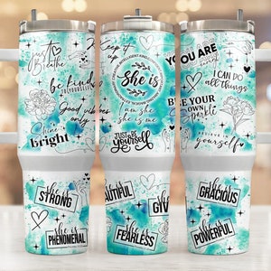 She Is Me Daily Affirmations 40oz Tumbler Design, Inspirational Woman Tumbler Wrap, Positive Affirmations Tumbler PNG Files Digital Download