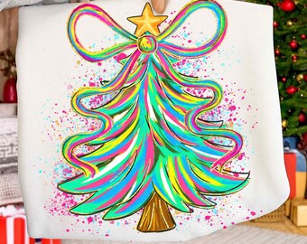 Colorful Coquette Christmas Tree Png, Preppy Christmas Png, Holly Jolly Png, Pink Christmas Png, Merry Christmas Png, Merry and Bright Png