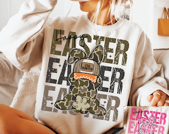 Egg Hunter Png, Camo Easter Bunny Boy/Girl PNG, Boy Bunny With Backwards Cap Png, Camo Easter Bunny File, Pink Camo Kids Easter Doodle Png