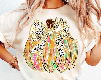 Colorful Coquette Gold Glitter Pumpkin Png, Girly Fall Pumpkin Design, Bright Color Fall Pumpkin Png, Dalmatian Dots Bow Fall, brushstroke