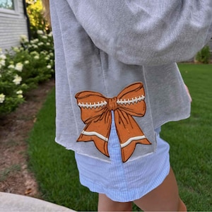 Football stitch Bow Applique side seam bow and heart add on 3 designs set machine embroidery designs ribbon Sports Girly Bow sweatshirt