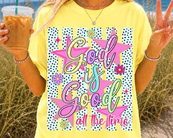 Striped Preppy God is Good Christian Striped Stars Png, Cute Bible Verse Png, Hand Drawn Religious, Colorful, Dots, Checkered Sublimation