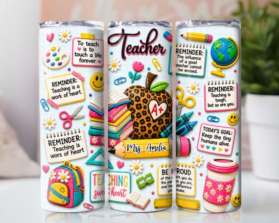 Inflated Teacher Life Tumbler Wrap PNG, 20oz School Sublimation Design, Floral Apple teacher Quotes PNG