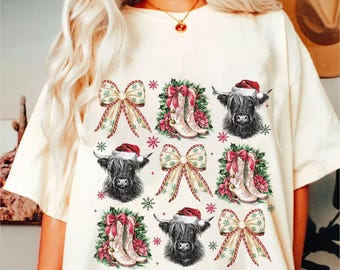 Coquette Cowgirl Christmas PNG, Christmas Season Png, Christmas Highland Cow Bow PNG, Funny Christmas png, Retro Christmas western png