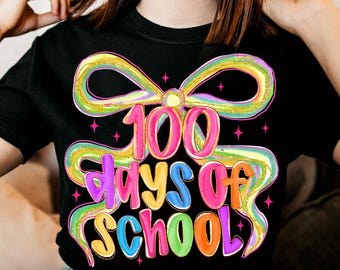 100 Days of School PNG, Pencil Coquette Bow Sublimation, Teacher 100 Days Smarter Design, Girls School Shirt Digital Download