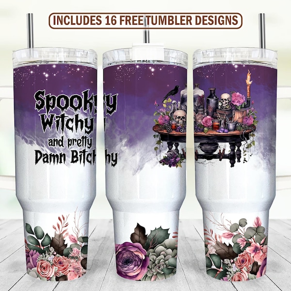 Spooky Witchy 40oz Tumbler Wrap - PNG Tumbler Design Sublimation Designs Downloads - Halloween Sublimation Tumbler with Handle Wrap