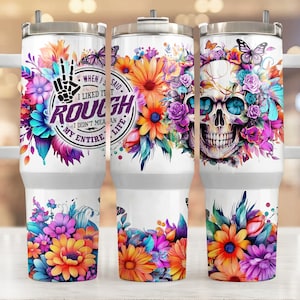 40Oz Tumbler Wrap Funny Florals Skull , Sublimation Design Templates, 40Oz Png Digital Download. Clip Art Download, 40Oz Tumbler With Handle