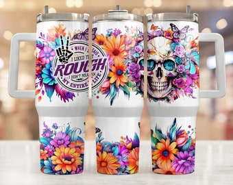 40Oz Tumbler Wrap Funny Florals Skull , Sublimation Design Templates, 40Oz Png Digital Download. Clip Art Download, 40Oz Tumbler With Handle