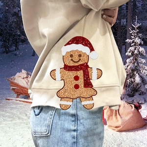 Diseño de bordado con apliques de pan de jengibre navideño en 3 tamaños, diseño de bordado a máquina con puntada de satén, diseño de bordado de lazo, lazo navideño coqueto