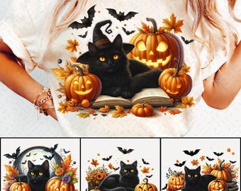 Haft Czarnego Kota Png, Ghots Cat Png, Retro Halloween png, Trendy png, Gotycki png, Czarny kot png, Kokietka png, Halloweenowa kotka mama png